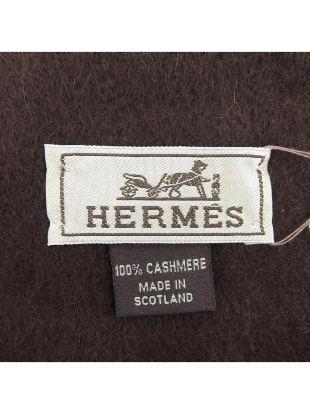 Hermes Rectoverso Cashmere Logo Embroidery Scarf with Fringe Brown - Picture 7 of 9